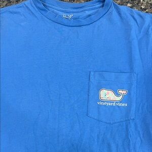 Vineyard Vines Bright Blue Pocket Tee with Floral Whale Logo